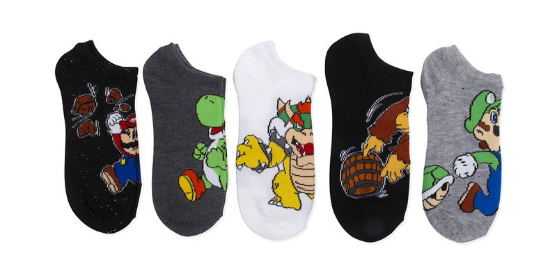 Mario boys Mario 5 Pack No Show Casual Sock, Black White Grey Mario, 11-Sep US - Image 1
